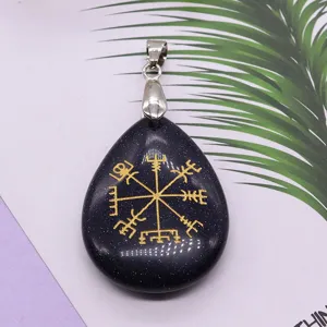 Blue Sandstone Viking Compass Pendant Teardrop Shaped Rune Amulet Jewelry Accessory Main