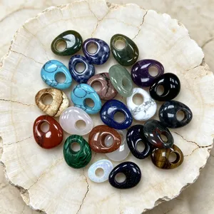 Natural Stone Oval Princess Buckle Pendant Large Hole Gemstone Charms For DIY Necklace Jewelry Making Supplies