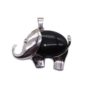 Colgante de elefante de aleación plateada y ónix negro para accesorios de joyería DIY.