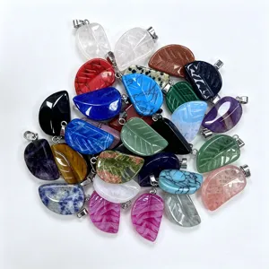Pendentif feuille sculptée en pierre naturelle cristal agate DIY bijoux accessoires collier