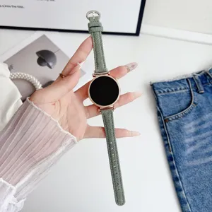 Green denim watch strap for women, stylish replacement band with rose gold buckle detail.