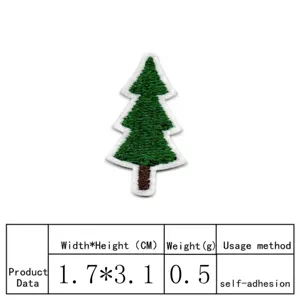 Groene dennenboom geborduurde patch kleding DIY applicatie zelfklevend badge 1.7x3.1cm