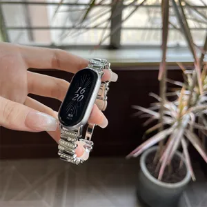 Silbernes Metall Strass Ersatz Armband Armreif fur den Smart Fitness Tracker Uhren.