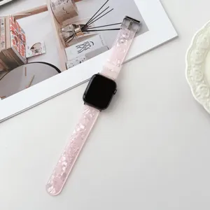 Roze hars horlogeband compatibel met Apple Watch, stijlvolle schelp textuur vervangingsband.