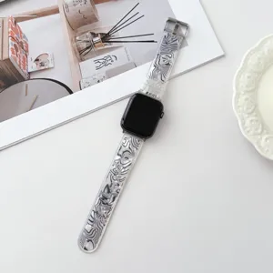 Transparante vervangende horlogeband met zebramotief geschikt voor apple watch se 8 7 9