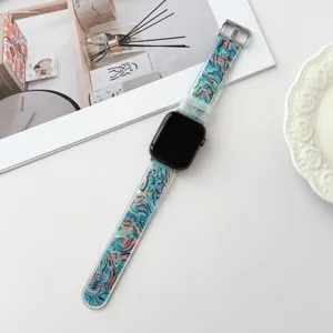 Kleurrijke hars schelp patroon band compatibel met Apple Watch, stijlvolle vervanging SE 7 8 9