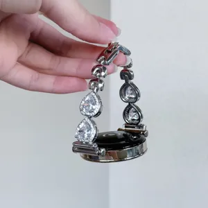 Bracelet de montre connectée en métal et zircons cristaux goutte élégant bracelet luxe