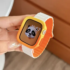 Primo piano dettagliato del cinturino magnetico in silicone e custodia per orologio.