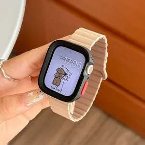Cinturino magnetico in silicone e custodia compatibili con Apple Watch, stile sportivo.