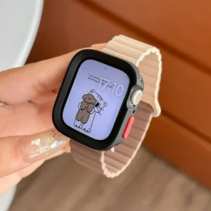 Cinturino per orologio in silicone magnetico con custodia per Apple Watch, comodo cinturino estivo.