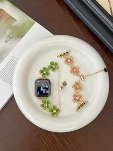 Metall Blumen Uhrenarmband kompatibel mit Apple Watch elegante Luxus Strass Schmuck Armband