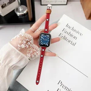 Cinturino per orologio sottile in denim retro con stelle compatibile Apple Watch rosso