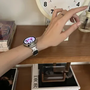 Replacement watch strap compatible with Huawei Samsung smartwatches, denim fabric cute cat design.