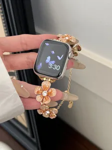 Elegantes Metall Blumen Uhrenarmband mit funkelnden Strasssteinen für Smartwatches.