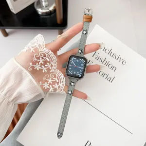 Cinturino per orologio in denim retro con stelle, sottile cinturino in jeans per le donne.