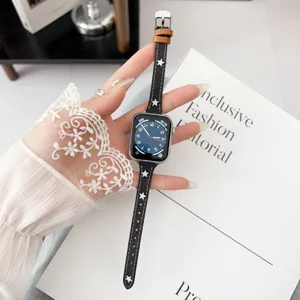 Cinturino per orologio sottile in denim con stelle per smartwatch, stile retro per le donne.