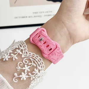 Silikon-Ersatzarmband mit eingraviertem Blumen- und Flamingo-Muster für Smartwatch, weich.
