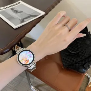 Replacement watch strap for smartwatch, stylish fabric and metal chain design, comfortable wear.