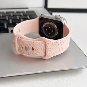 Silikon-Uhrenarmband mit geprägtem Blumen- und Flamingomuster, kompatibel mit Smartwatches.