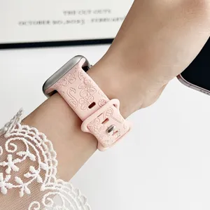 Rosa Blumen Flamingo gepraegtes Silikon Uhrenarmband Ersatz Armband fuer Smartwatch