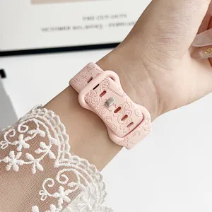 Rosa Silikon geprägte Uhrenarmband Detail, Blumen und Flamingo geschnitztes Ersatzband.
