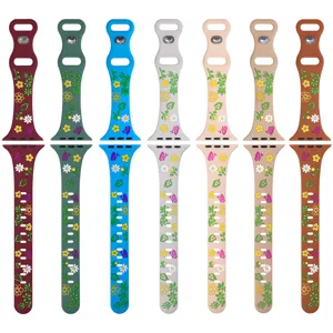 Silicone Floral Print Replacement Watch Band Strap For Apple Watch Ultra SE Series Casual Wristband