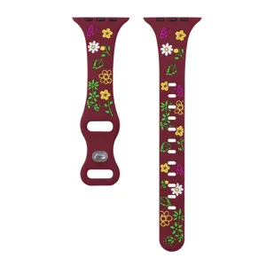 Colorful silicone watch band with floral print, soft replacement strap for smartwatches.