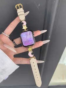 Star moon lychee leather apple watch band replacement strap accessory for smart watch