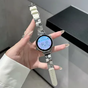 Cute cartoon puppy metal leather smartwatch replacement strap detailed view showcasing design.