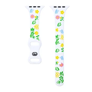 Colorful floral silicone watch strap replacement for smart watch white soft band comfortable
