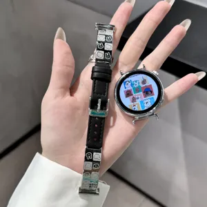 Cute leather metal watch strap compatible with smartwatches, featuring creative cartoon dog designs.