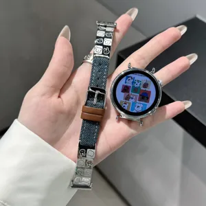 Cute denim and leather watch strap for Huawei watch, metal design with lovely animal patterns.