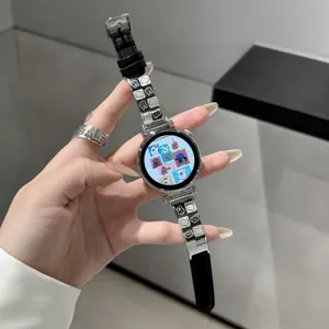 Smartwatch metal leather strap with cute cartoon dog pattern for stylish daily wear accessory.