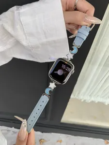 Leather star moon watch band compatible with Apple Watch luxury replacement strap elegant accessory
