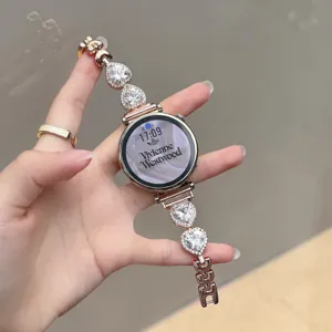 Bracelet De Montre Connectée Métal De Rechange Avec Strass Cœur Design Bijou Étincelant Pour Femmes