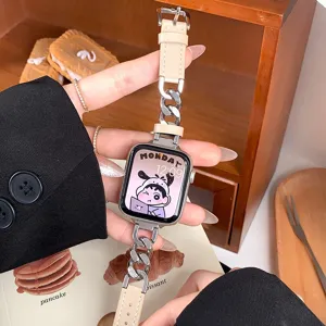 Metallkette Lederarmband kompatibel mit Apple Watch, stylisches Ersatzarmband für den Alltag.