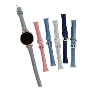 Denim watch strap replacement set for smartwatches, stylish fabric bands in multiple colors.