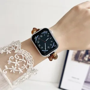 Detailopname van natuursteen kralen vervangende horlogeband voor Apple Watch stijl.