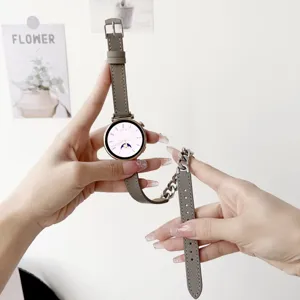Cinturino per orologio in pelle grigia e catena di metallo di ricambio per smartwatch elegante