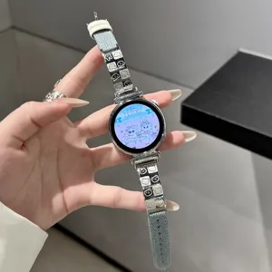 Smartwatch replacement strap with denim and metal design, featuring cute cartoon animals for daily wear.
