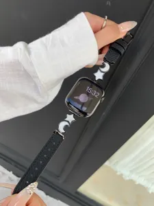 Apple Watch leather strap with star and moon charms compatible with series 7 8 9 SE