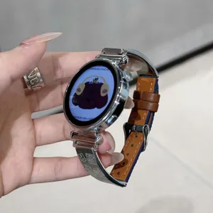 Metal genuine leather watch strap for smartwatch cute cartoon engraved design accessory