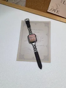 Cinturino per orologio in pelle con catena in acciaio inossidabile per apple watch
