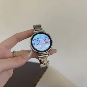 Replacement metal and fabric watch band strap compatible with smartwatches cute style