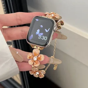 Elegantes Blumen-Metall-Uhrenarmband kompatibel mit Smartwatches, stilvolles Accessoire.