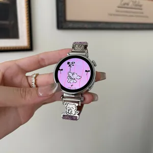 Tie-dye fabric smart watch band with cute metal cat charm replacement for smart watch.