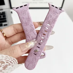 Blumen und Flamingo gepraegtes Silikon Uhrenarmband Ersatz fuer Smartwatch Detailansicht