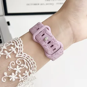 Silikon geprägtes Uhrenarmband kompatibel mit Apple Watch, Blumen Flamingo lila