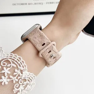 Silikon geprägtes Uhrenarmband mit Blumen und Flamingos Muster für Smartwatch Ersatz.