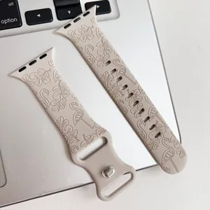 Silikon geprägtes Uhrenarmband für Apple Watch mit Blumen und Flamingos Gravur Design.